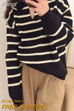 Casual Striped Loose Sweaters Women Turn-down Collar Winter Autumn Oversized Long Sleeve Knitted Tops Female