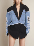 Fongt Temperament Commuter Wind 2024 Autumn New Fashion Jeans Stitching Hand Worn Design Suit Jacket Female-Outfit