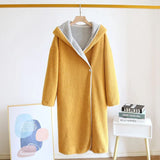 Lamb Wool Thick Warm Autumn Winter New Hooded Mid-Length Bathrobe Single Button Dressing Gown