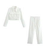 Fongt 2025 New Women's Double Pocket Coat Top + Pants Suit