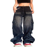 Fongt Women's African Jeans In The Wind Street Fashion Multi-Pocket Denim Trousers