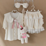 Lolita Safety Shorts Pink Girl Kawaii Lace Ruffle Cotton Underwear Tiered Pumpkin Short Pants Victorian Gothic JK Bloomers-Outfit