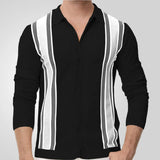Fongt Men's Men's Spring Thin Knits Striped Splicing Business Long Sleeve Polo Shirts