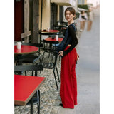 Fongt Luth's Same Red Tight-Fitting Broad-Legged Casual Pants Woman In The Fall Of The Retro Loose Straight Trousers