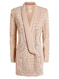 QUALITY Newest 2023 Fashion Designer Women's Shawl Collar Stunning Diamonds Pearls Beaded Blazer