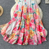 Fongt Shoulder Lotus Leaf Side Waist Dress Female Design Feel In The Pendant Pendant Print Chiffon Dress