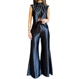 Fongt Summer New Fashion 2-Piece Set Summer Slit Loose Bell-Bottom Pants Set-Outfit