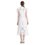 Fongt Sister Fan 2025 Round Collar Short-Sleeved Water-Soluble Lace Hollow Waist-To-Sleeves
