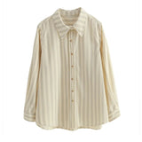 Fongt Care Fine Wicked Striped Collar Long-Sleeved Shirt Women's Autumn And Winter New Overlays Thick Shirt Coat Top