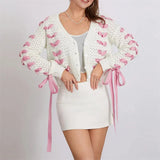 White Pink Ribbon Lace Up Sweater Cardigan-Outfit