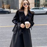 Fongt Women's Long-Term 2025 Spring And Autumn Black Korean Version Of Large-Size Small Man Popular British Wind Coat Over The Knee Coat