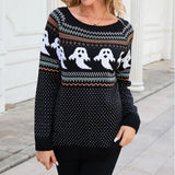 Fongt And Winter New Sweater Women's Halloween Ghost Retro Wave Point Long-Sleeved Knitted Shirt Factory