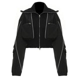 Fongt New Personality Casual Three-Dimensional Zipper Pocket Big Collar Baseball Uniform Coat Female 1681