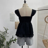 Fongt Wind Sling Vest Bow Folded Burst Embroidered Doll Shirt To Take Sleeveless Top 9561