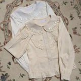 Kawaii Lolita Blouses Women Elegant Bow Ruffles Peter Pan Collar Shirts Tops Girly Casual Blusas Mujer Gothic Y2k Clothes-Outfit