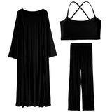 Fongt Lazy Wind Loose Long Open Shirt Plus Short Skirt Suit Women's Sling Vest Trousers Three-Piece Set