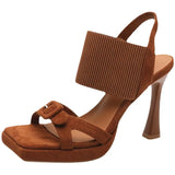 Fongt Table Toe Square Head Sandals Women 2025 Summer New Net Red Word With Skirt Fine Heel Shoes