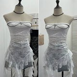 Fongt Gothic Lace Tective Sexy Sleeveless Top Irregular Ribbon Decor Punk Wrap Chest Vest 1189
