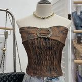Fongt Style Retro Brae Waist-Dyed Wear Sexy Shoulder-Wrapped Sleeveless Top 8886