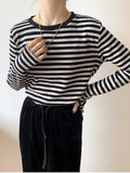 Basic Striped T-shirt Women Multi Colors Casual Cotton Stretchy Long Sleeve Tops Spring Autumn Loose Tee Shirt Femme-Outfit