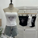 Fongt Diamond Tector Tset Coat Outside Wearing Bra Mat Babes Wrapped Bra Short Open Umbilly Printed Vest 8031