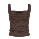 Fongt Style Spice Girl Basic Solid Color Pleated Small Vest New Fashion Square Collar Slim-Outfit