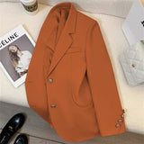Fongt 2024 New Orange Suit Jacket Female Retro British Style Advanced Design Sense Versatile Small Suit Woman-Outfit