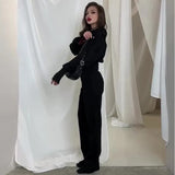 Fongt Autumn New Women's Pure Color Repair Body Coat High Waist Straight Trousers Two Sets