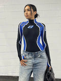 Fashion Turtleneck Bodysuit Women Streetwear Jumpsuit Body Tops Long Sleeve Patchwork Print Street Casual Rompers Mujer-Outfit