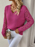 Fongt Hollow Knitted Jersey Sweater Hot Loose Leisure Long-Sleeved Top