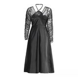 Elegance Elegant Dress 2025 Summer New Mesh Splicing Hanging Neck To Show Thin Fashion