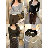 Tight Bottomed Shirt Women's Autumn And Winter New Fake Two Shoulder Long-Sleeved T-Shirts With Short