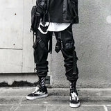 Personality Hip-Hop Tide Card Loose Movement Machine Can Overalls Men's Letter Large Pocket Ribbon Leisure Rainbow Pants-Outfit