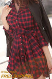 Womens Lady Long Sleeve Ruffles Office Ladies Casual Flannel Plaid Check Button Down Top Layer Shirt