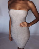 Sexy Nightclub Dress Tight Shoulder Strap Slim Flash Dresses Women's Mini Party