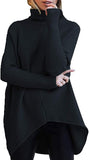 Fongt Winter Women Irregular Hem High Collar Jumper Long Sleeve Knit Sweater