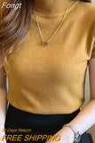 Turtleneck Summer Short Sleeve Korean Style Sweater Knitted Pullover Women Sweaters Basic Thin Tops Pull Femme Jumper