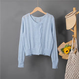 New 2022 Chic Korean Fashion Cutout Buttons Cardigans Knitted Sweater Women Summer Vintage Elegant Lady Tops