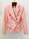 Fall Winter 2023 Designer Blazer Jacket Women's Lion Metal Buttons Double Breasted Synthetic Leather Blazer