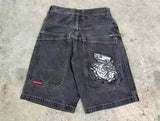 Sales Shorts Y2K Pants Harajuku Hip-Hop Lucky 7 Pattern Retro Blue Baggy Jeans-Outfit