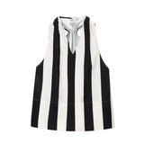 Fongt New Women's Design Feeling Hanging Neck Deep V Collar Loose Striped Sleeveless Vest Top