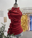 Fongt Design Sleeveless Leaves Three-Dimensional Flower Blouse Atmosphere Slimming Waist 1166