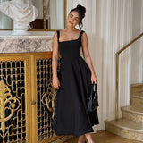 Fongt Spring Summer New Women's Temperament Solid Color Collar Sleeveless Belt Sling Dress