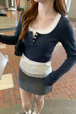 Lace Lace Long-Sleeved T-Shirt Women's Early Spring New Style Slim And Slim Fake Two Inner