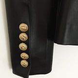 Fall Winter 2023 Designer Blazer Jacket Women's Lion Metal Buttons Double Breasted Synthetic Leather Blazer