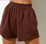 Fongt Summer Women's Tight Waist Loose Broad Legs Solid Color Leisure Sports Shorts