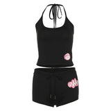 Fongt 2025 Women's New Hanging Neck Repair Vest Low-Rise Ass Tight Shorts Set