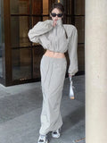 Summer Y2K Two Piece Set Drawstring Loose Jackets Short Female Windproof Coat High Waist Cargo Skirt Big Pocket