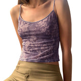 Fongt Women's Purple Print Design Sense Inside And Outside With Sexy Sling Mesh Gauze Breathable