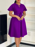 Fongt Women's 2025 Summer Fashion Temperament Solid Color Bonded Short Sleeves Grand Dress
